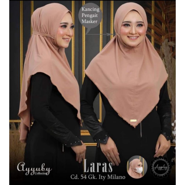 JILBAB/ HIJAB LARAS ORI AYYUBY PREMIUM ADA TALI DAN KANCING MASKER