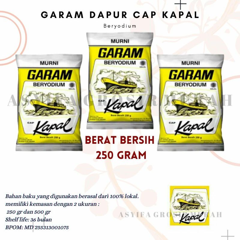 

(MURAH) Garam cap KAPAL/garam dapur cap kapal beryodium netto 250Gram