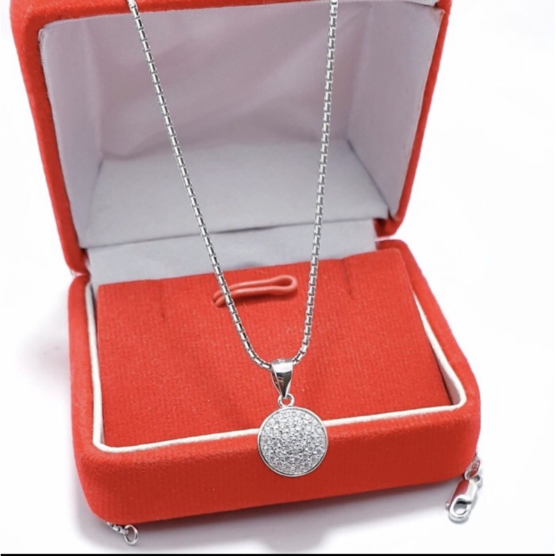 Kalung liontin bulat kalung pria kalung wanita kalung perak 925 lapis emas putih SK81