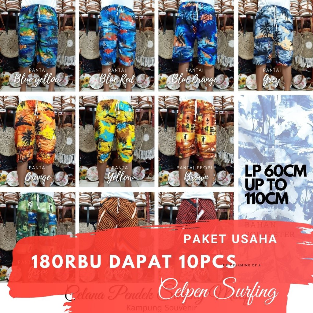 Paket Usaha 10 Pcs Celana Surfing Kolor Grosir Reseller Bali Murah