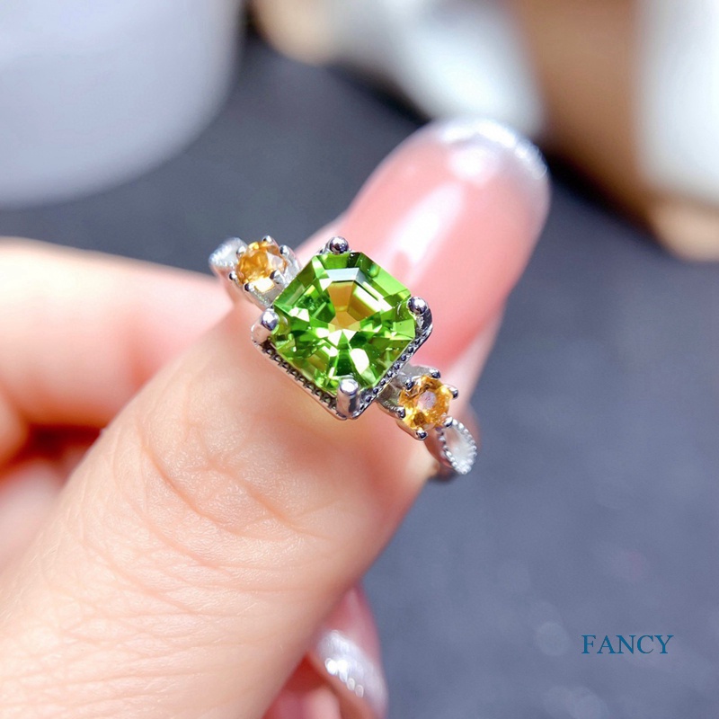 Cincin Klasik Minimalis Dengan Cubic Zirconia AAA Bentuk Kotak Warna Hijau Untuk Wanita