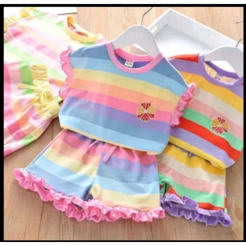 setelan baju anak perempuan terlaris/set REMPEL terbaru 1-5 tahun
