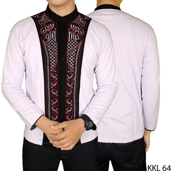 Baju Koko Bordir Tengah Lengan Panjang