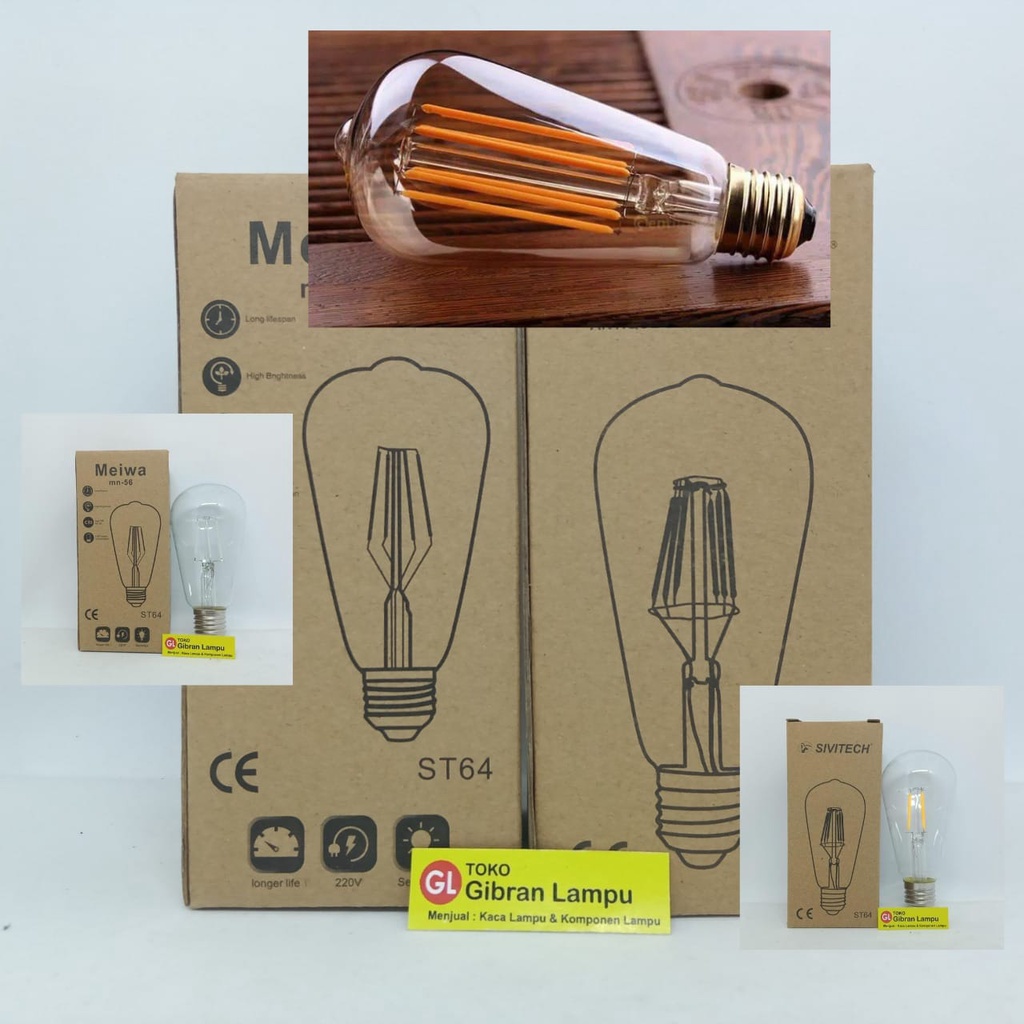 Lampu LED Filamen - Vintage Filament LED Edison - Lampu Outdoor Cafe Kuning ST64