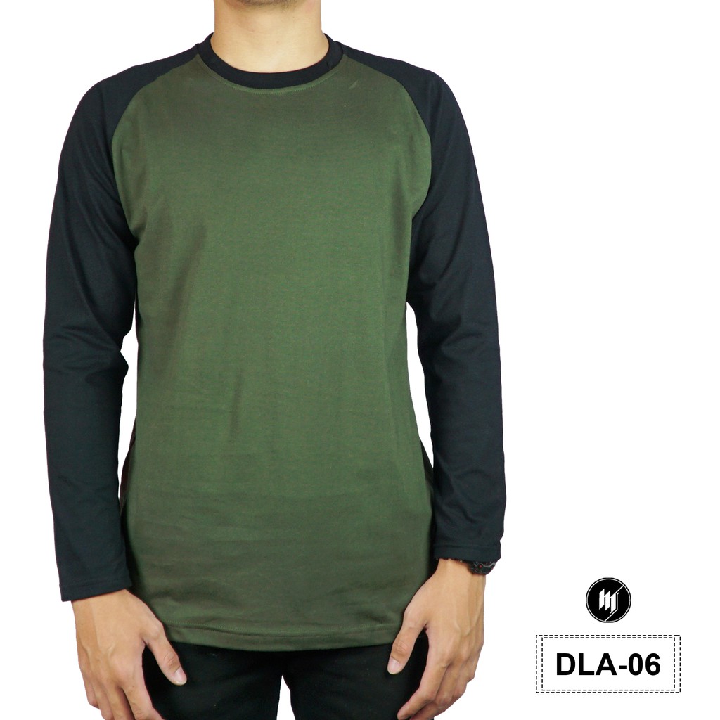 Kaos Pria Dewasa Raglan Lengan Panjang Army Green & Black - DLA06 | Shopee Indonesia