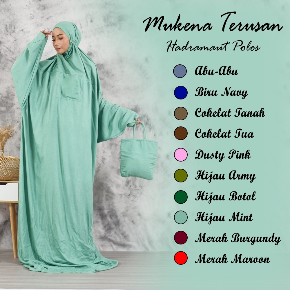 Mukena Terusan Dewasa Hadramaut Polos - Mukenah Traveling Jumbo Rayon Premium Bali Murah