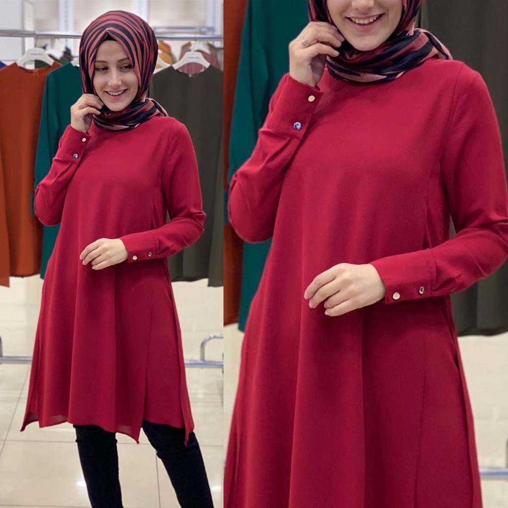 Baju Gamis Wanita Muslim Terbaru Sandira Dress cantik Murah kekinian GMS01-AIRA TUNIK - MARON