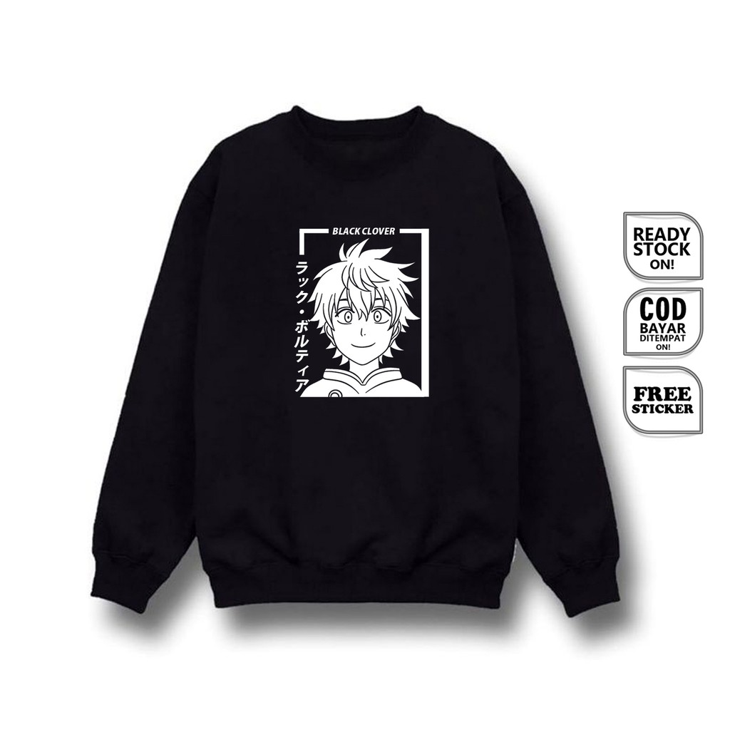 SWEATER CREWNECK LUCK VOLTIA BLACK CLOVER ASTA FINRA ANIME MANGA BAJU JEPANG VANESSA GAUCHE SIGN