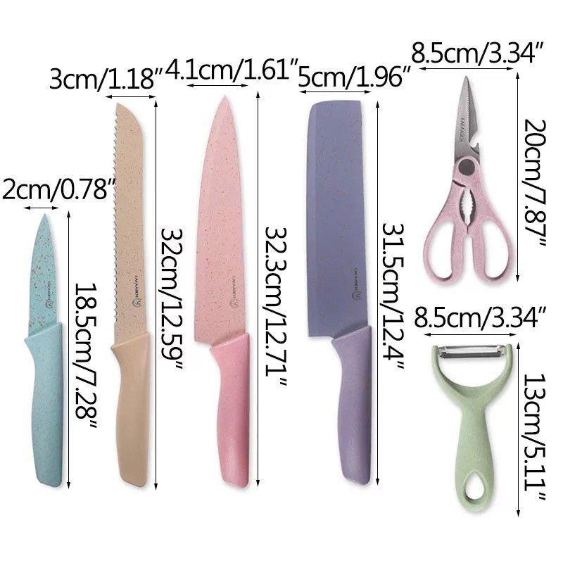 Pisau Set Dapur Anti Lengket knife Pisau Tajam Isi 6pcs Pisau Buah Pisau Dapur Pisau serbaguna WHFURNITURE