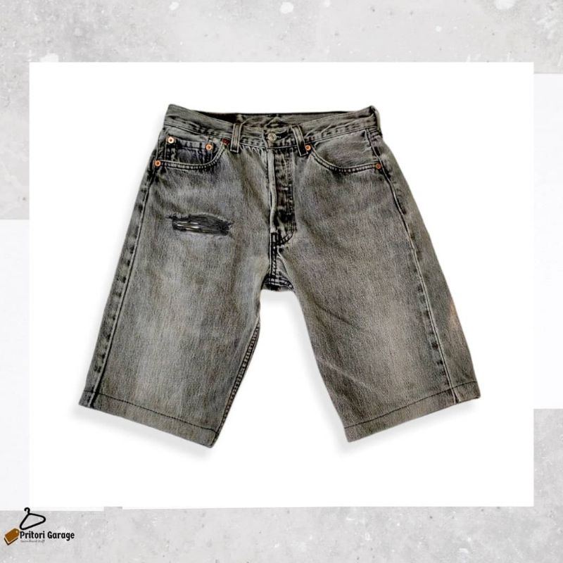 Celana Pendek Short Pants Jeans Levis 501 Classic US Straight Fit Light Grey Raw Original "Vintage" Second Preloved Thrift 36