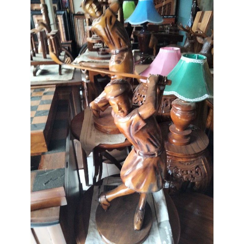 PATUNG ORANG GOLF UKIR KAYU JATI FURNITURE JEPARA