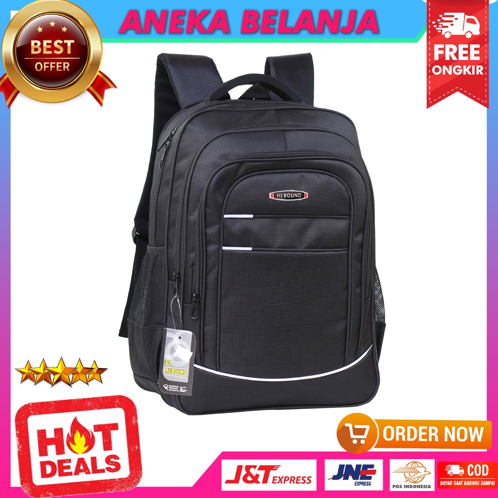 Ransel Rebound Hitam List Silver Tas Backpack Cowok Kekinian Free Raincover Berkualitas Ekonomis