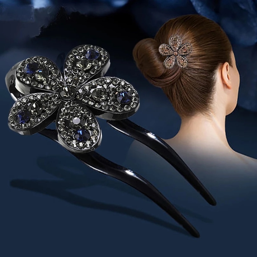 Vintage Crystal Flower Hair Sticks Hairpin U Shape Rhinestone Hair Clip Women Hair Accessories