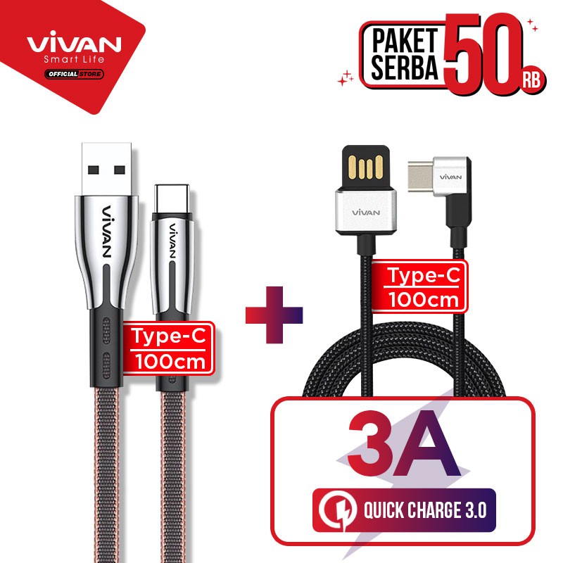 Kabel Data Type C VIVAN 2 Model Kabel Fast Charging 3A