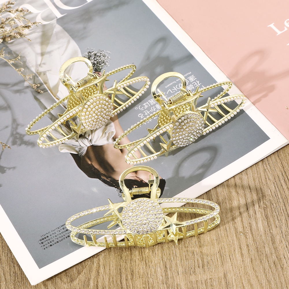 Jepit Rambut Bahan Alloy Aksen Mutiara Dan Berlian Imitasi Untuk Wanita