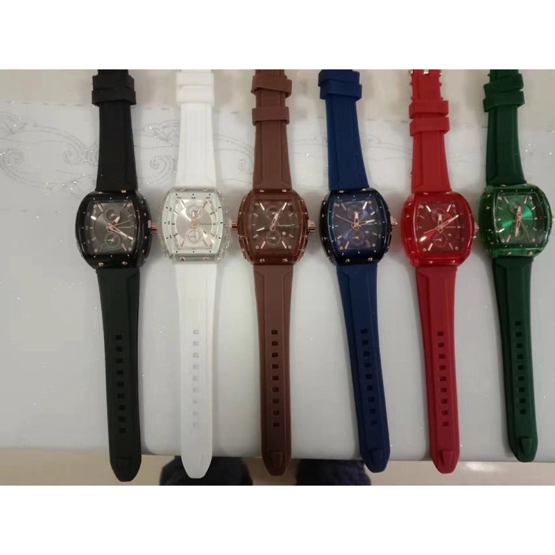 JAM VIRAL JAM TANGAN WANITA RUBBER HUSH PUPPIES SEGI CHRONO TANGGAL AKTIF