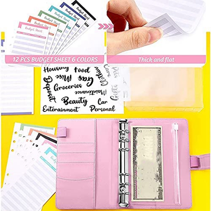 A6 Cash Envelopes Binder Wallet,PU Budget Planner Notebook for Cash Budgeting,Envelope Wallet,Savings Money Binder B