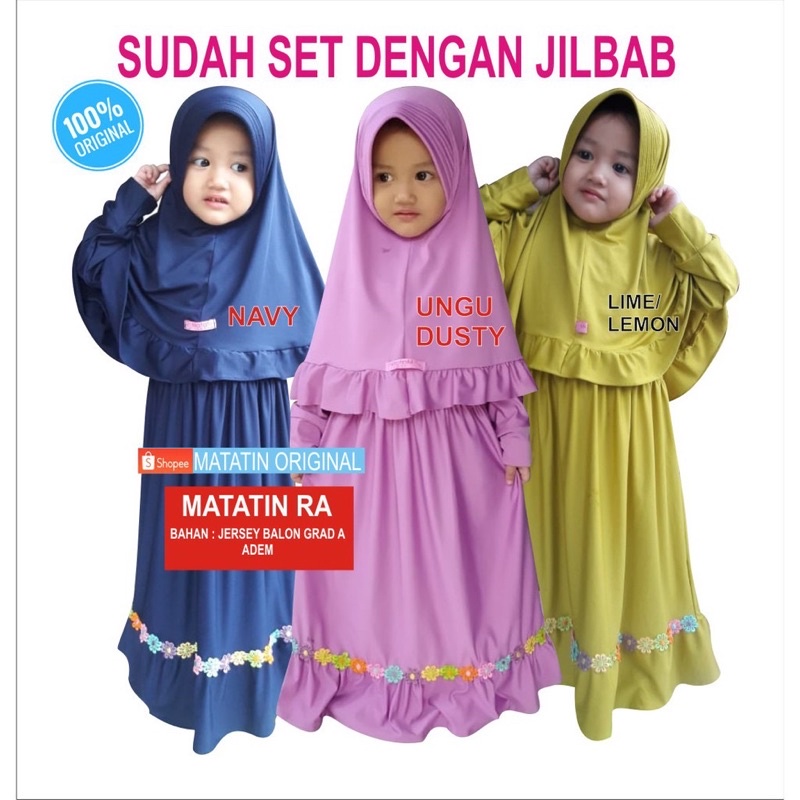 GAMIS ANAK ANNUR/RENDA PELANGI+jilbab JERSY 3-6thn