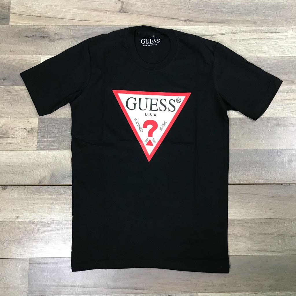 KAOS TSHIRT GUESS CLASSIC LOGO BASIC BLACK WHITE AUTHENTIC ORIGINAL