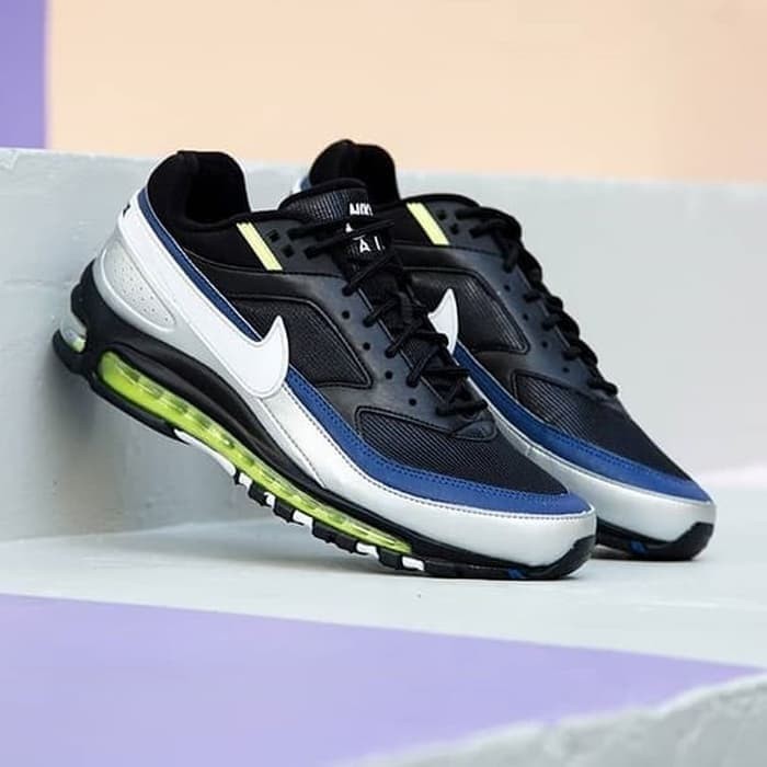 SNEAKERS COWOK HITAM BIRU MISTY  Nike Airmax 97 BW Black Metallic Silver Blue