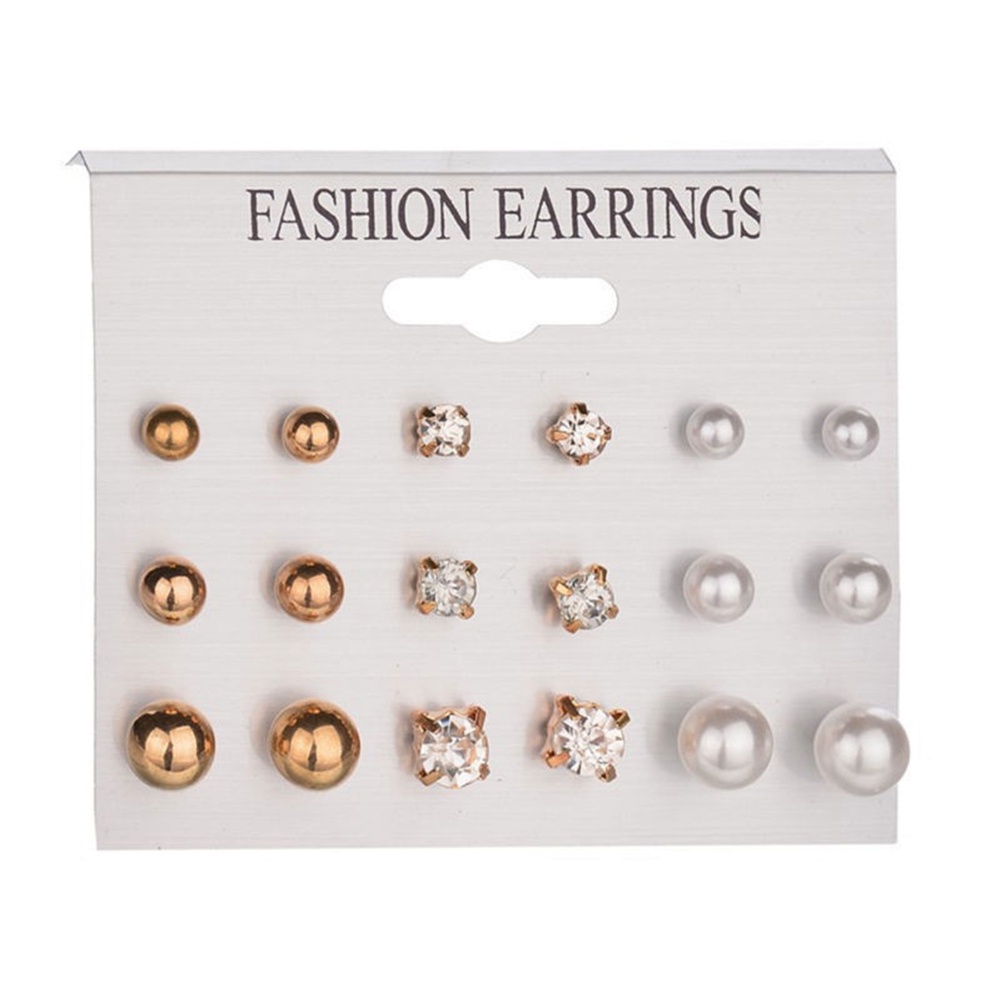 Hu Hu Hu Hu Hu Alat Bantu Pasang Kacamata♡ 9 Pasang / Set Anting Tusuk Mutiara / Berlian Imitasi Untuk Wanita