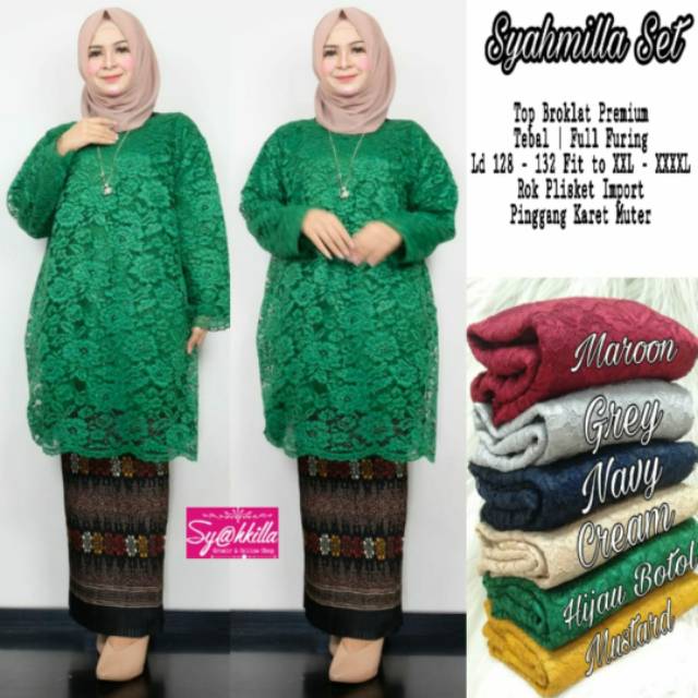 SYAHMILLA SETELAN KEBAYA WANITA ROK PLISKET JUMBO LD 130CM
