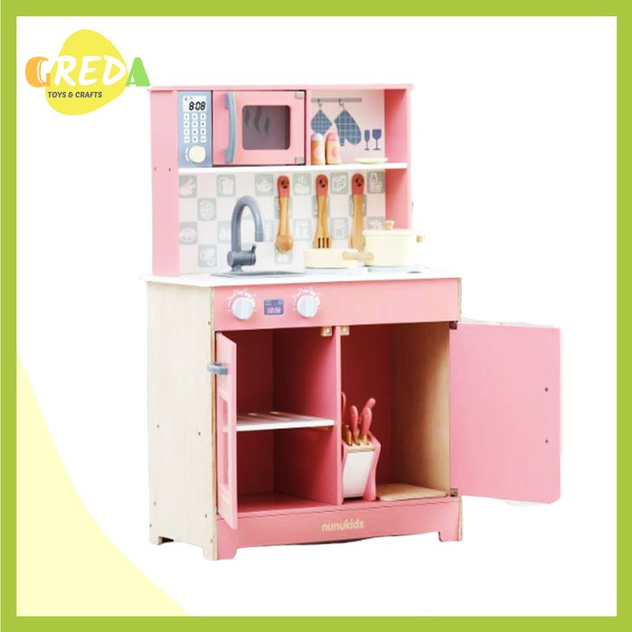 Greda pink cabinet kitchen mainan dapur set kayu anak