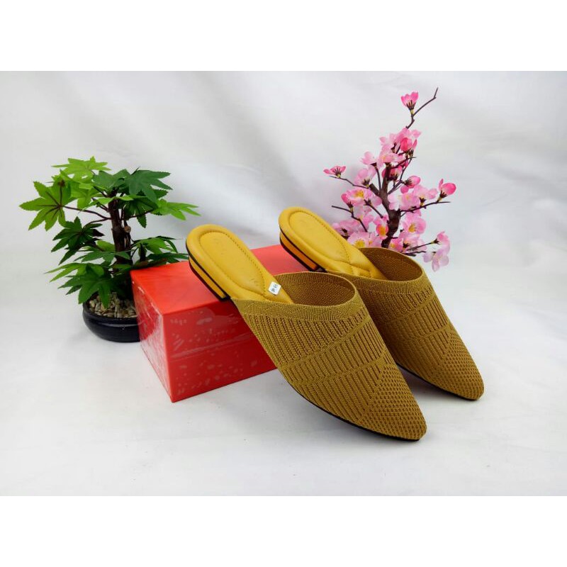 Sandal Mules Wanita Hak 2 cm JEA 69 Rajut Import