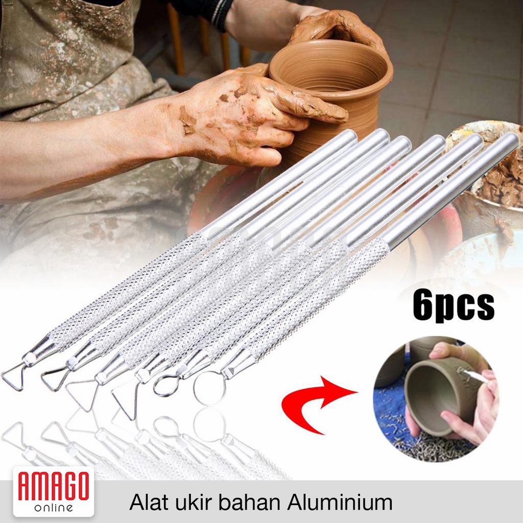 ALAT UKIR CLAY TANAH LIAT DAN KERAMIK - CLAY TOOLS - BAHAN ALUMINIUM - ISI 6 BUAH