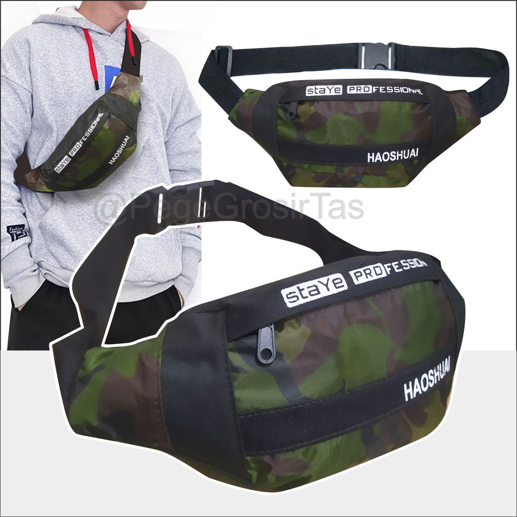 Tas Waistbag Pinggang Motif Doreng Army Slingbag Bahu Kasual Selempang Cowok - PG - 8856