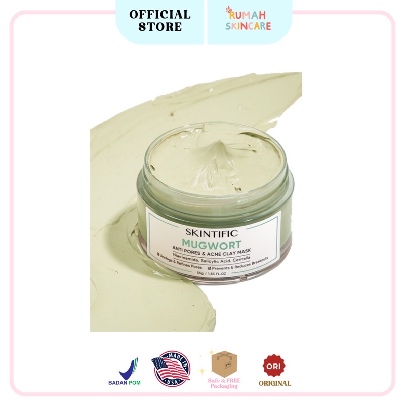 SKINTIFIC Mugwort Anti Pores &amp; Acne Clay Mask Pore Clarifying Wask Off Pack 55Gr