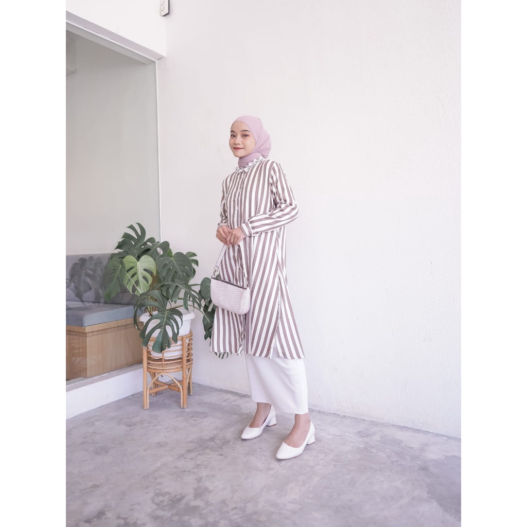 Long Tunik Kancing Tunik Salur Shakila Tunik Garis