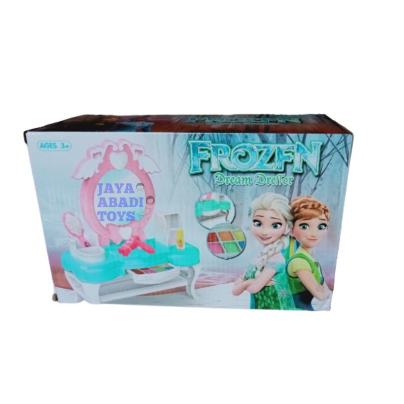 MAINAN MEJA RIAS SALON / MEJA MAKE UP FROZEN DREAM DEFFER KACA BISA DIGUNAKAN KUTEK LIPSTIK DAN EYE SHADOW