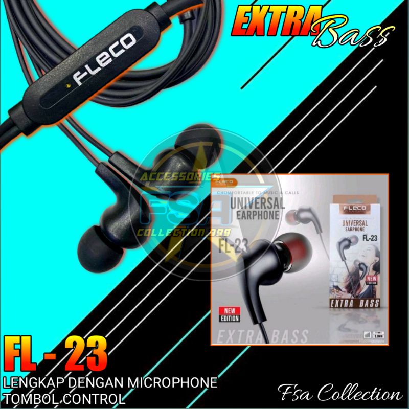 Headset Fleco FL-23 Extra Bass Universal Earphone New Edition Extra Bass Stereo