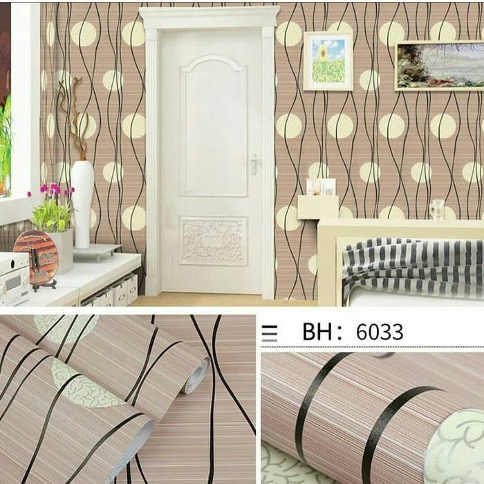 Wallpaper Dinding Motif Polkadot Coklat ukuran 10 meter x 45 cm