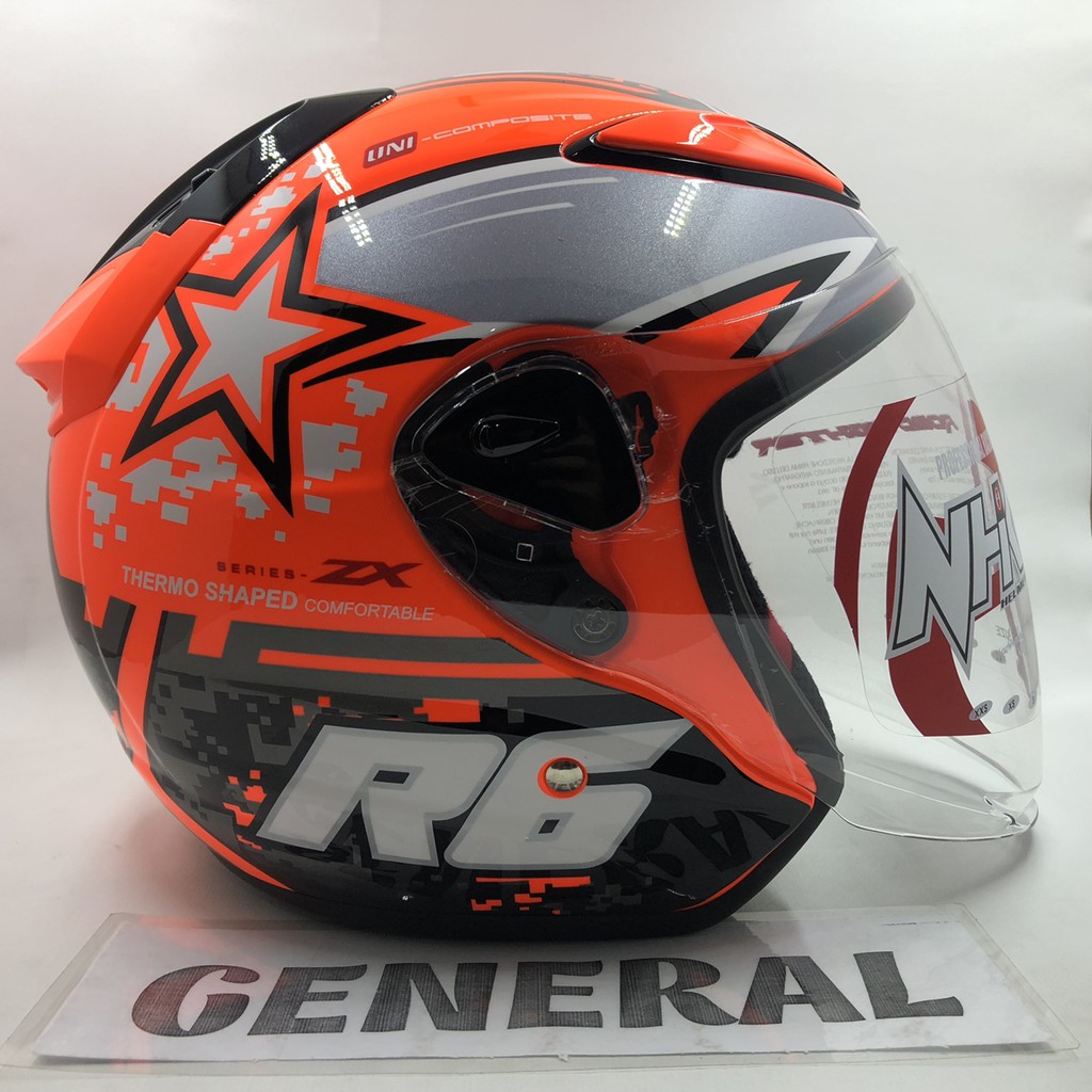GOYANG HARGA:: Helm NHK R6 Motif Pixel Orange Fluorecent Jingga Flo BERKUALITAS