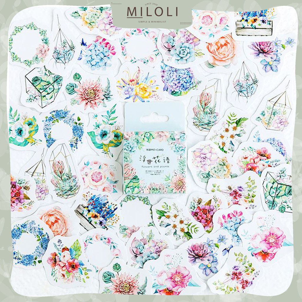 

[MILOLI] 46 Pcs FLORAL Deco Sticker DIY Scrapbook Stiker Lucu Daun Bunga Dekor - B0063