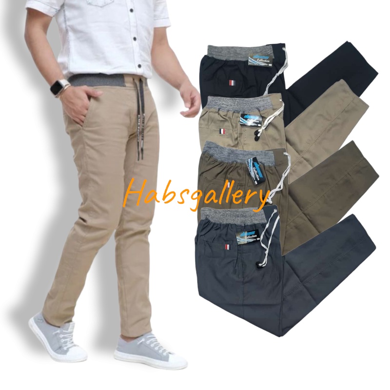 Celana chino panjang pria pinggang rip bahan jova twill tebal ukuran allsize