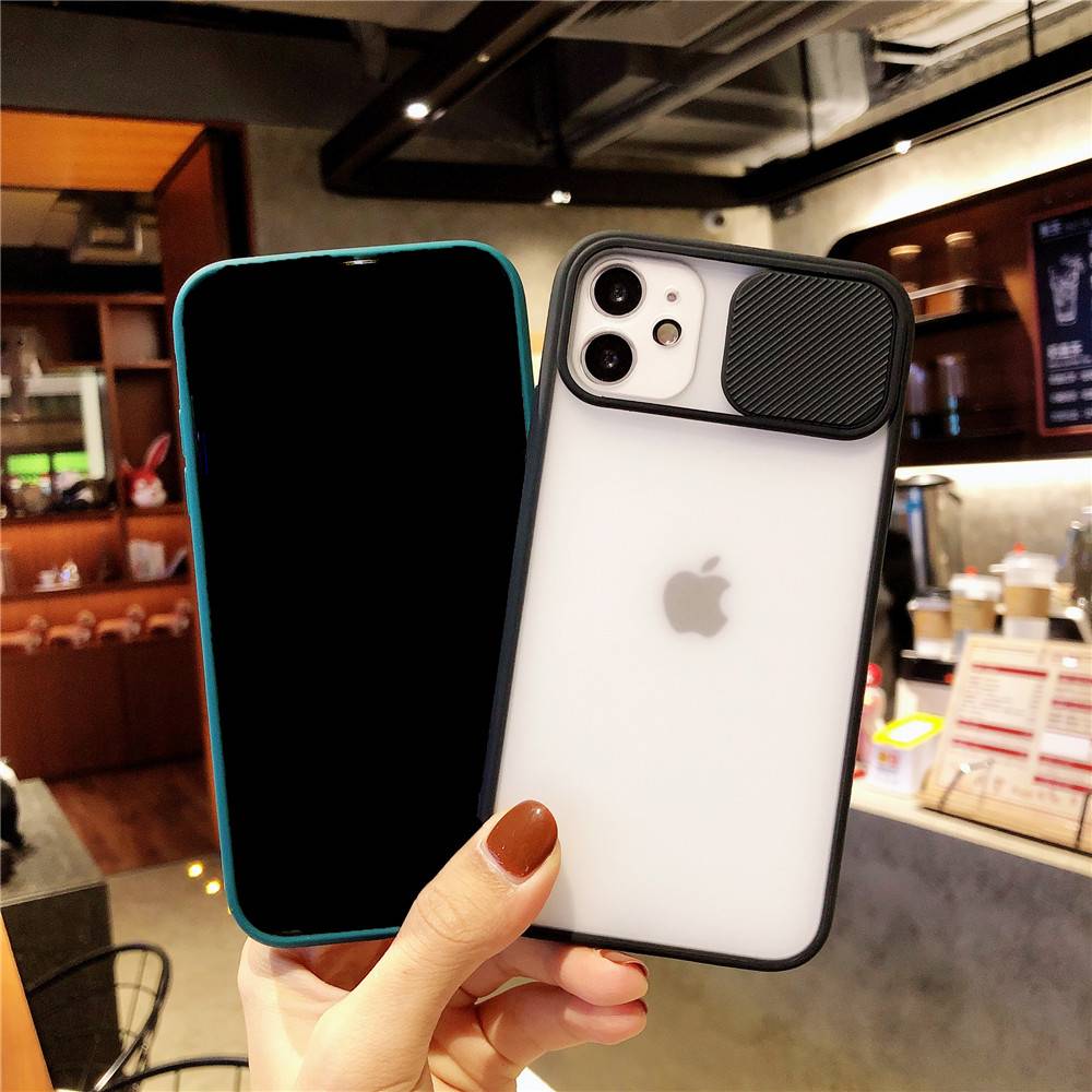 Transparent Matte Phone Case For iPhone 12 Mini 11 Pro XS Max X XR 8 7 6 6s Plus Slide Push Pull Window Camera Protection Cover