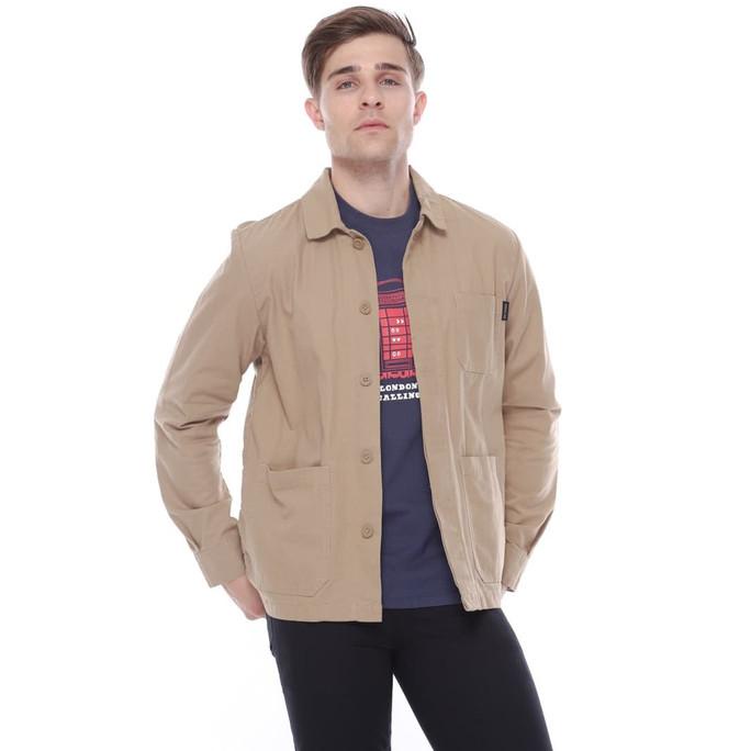 Skelly Jacket Trucker Pria Jacket Canvas Pria Coklat Muda - XL