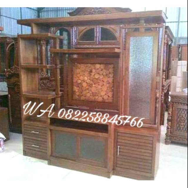 Lemari Pajangan Kayu Jati Model Minimalis, Bufet Sekat Ruang Tamu Rak Meja Tv