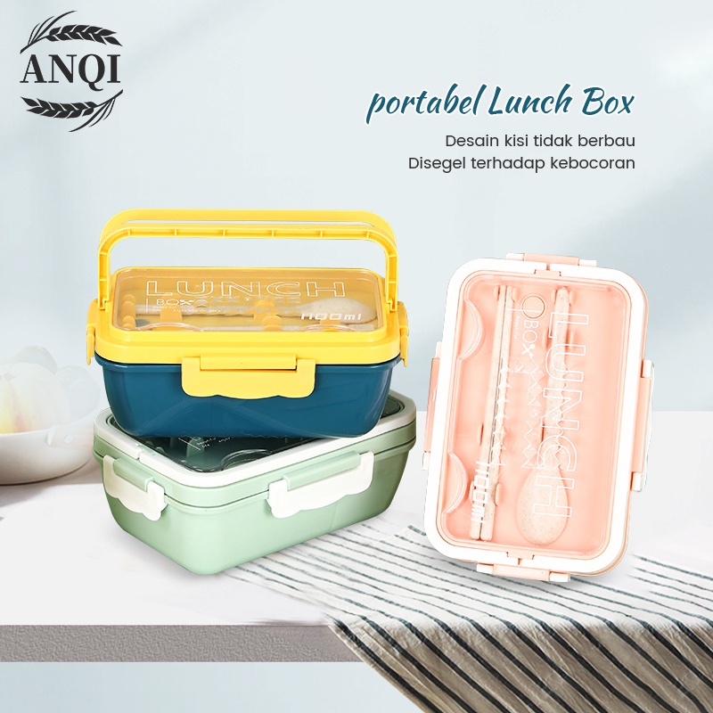 ANQI 1888 Kotak Makan Siang Bahan Jerami Pegangan  / Lunch Box Set / Bpa Free / PP Jerami Gandum / Bento Set VS-95