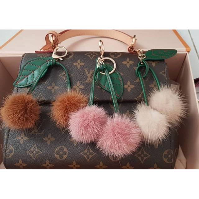 Cherry mink fur bag charm / gantungan tas