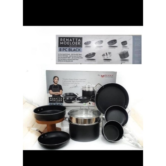 Panci Set Supra Cookware 8 pcs Black Edisi Chef Renata Moeloek