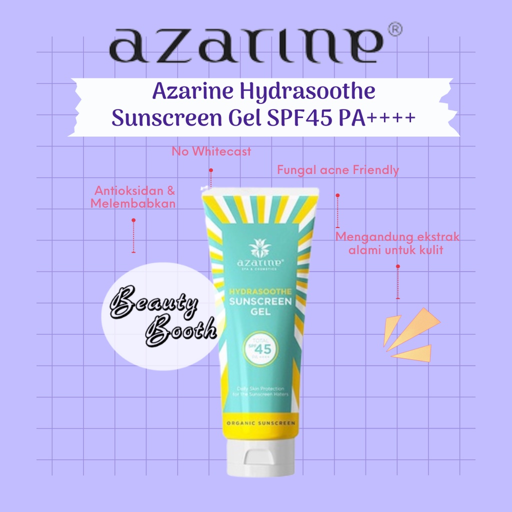 Azarine Hydrasoothe Sunscreen Gel SPF45 PA++++ | Azarin Sun Shield SPF 50 | Mist | Hydramax-C Serum | Tone Up Mineral | Sun Screen Tabir Surya Cream 50 ml Block