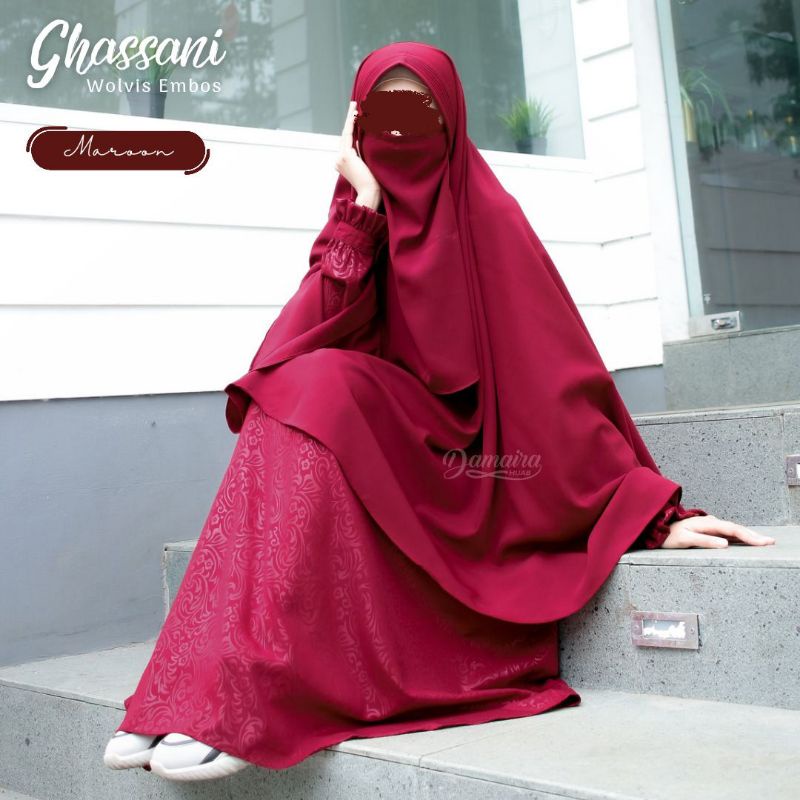 GHASSANI EMBOSS WOLFIS PREMIUM SET GAMIS SYARI FORMAL DAMAIRA HIJAB