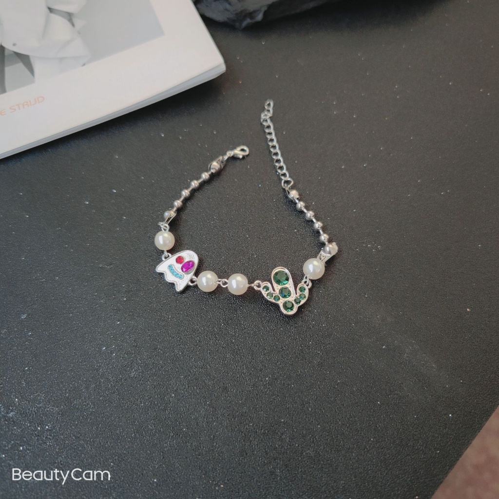 Merek Fashion hip hop keren lucu ghost berlian kaktus jahitan mutiara gelang pria dan wanita all-mat