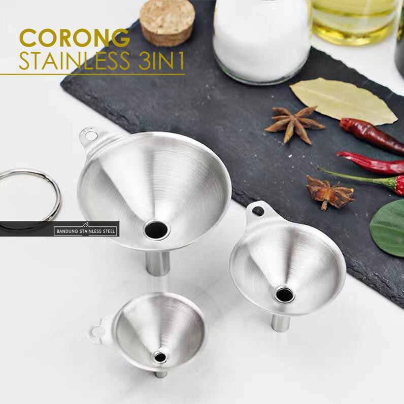 Corong Stainless Mini SET 3in1 serbaguna tuang minyak garam kecap pipa bentuk hati