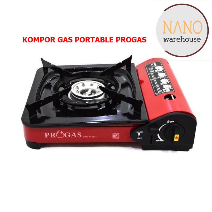 Kompor Gas Mini Portable Progas 2 in 1 Bisa Gas Kaleng dan Tabung Gas