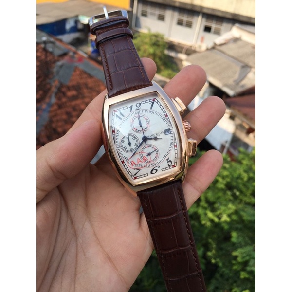 Jam Tangan Pria Kulit Frank Muller Tanggal Crono Aktif Diameter 4.5cm#jamtanganpria